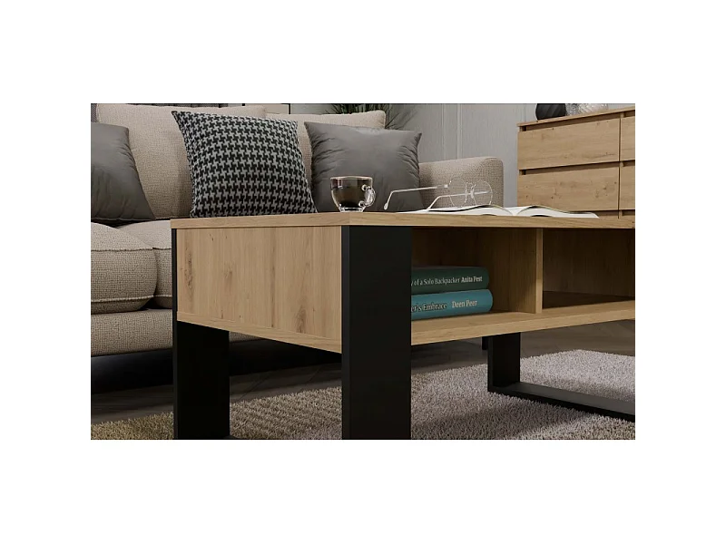 Ława Modern 2P | Artisan Czarny| 90x58x50 |  Stolik Kawowy Nowoczesny