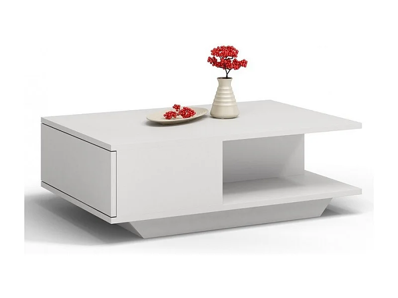 Stolik Kawowy Denver Biały Nowoczesny z Dębu Ręcznie Robiony z Schowkiem - 90x60x42 cm