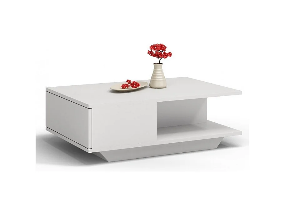 Stolik Kawowy Denver Biały Nowoczesny z Dębu Ręcznie Robiony z Schowkiem - 90x60x42 cm