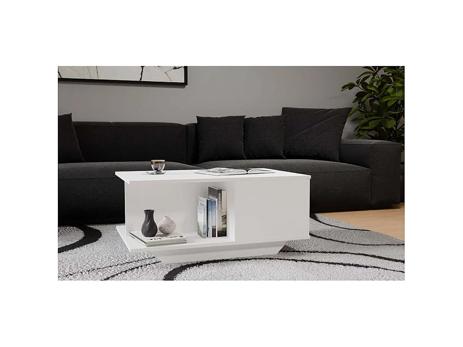 Stolik Kawowy Denver Biały Nowoczesny z Dębu Ręcznie Robiony z Schowkiem - 90x60x42 cm