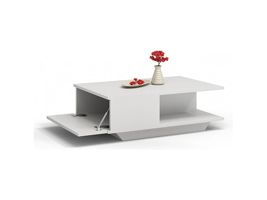 Stolik Kawowy Denver Biały Nowoczesny z Dębu Ręcznie Robiony z Schowkiem - 90x60x42 cm