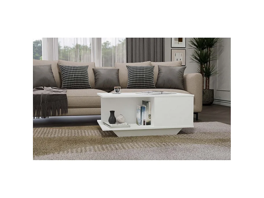 Stolik Kawowy Denver Biały Nowoczesny z Dębu Ręcznie Robiony z Schowkiem - 90x60x42 cm