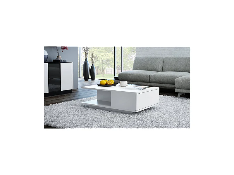 Stolik Kawowy Denver Biały Nowoczesny z Dębu Ręcznie Robiony z Schowkiem - 90x60x42 cm