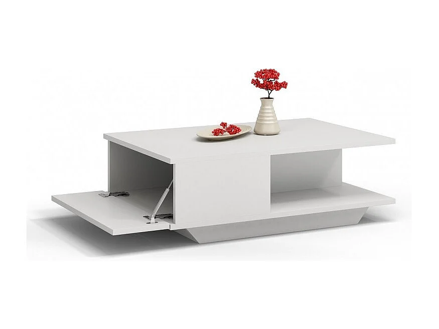 Stolik Kawowy Denver Biały Nowoczesny z Dębu Ręcznie Robiony z Schowkiem - 90x60x42 cm