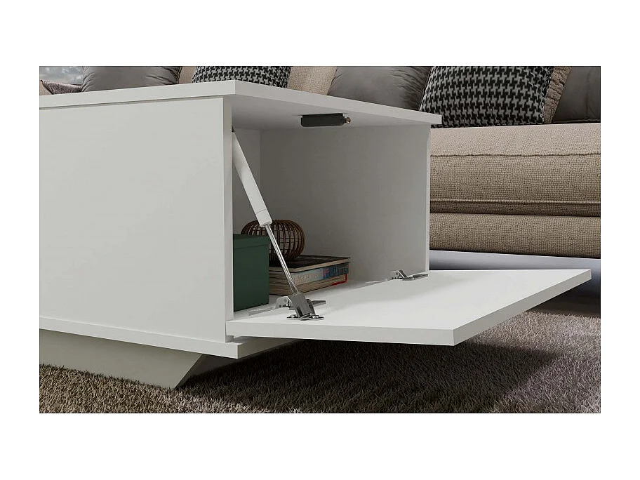 Stolik Kawowy Denver Biały Nowoczesny z Dębu Ręcznie Robiony z Schowkiem - 90x60x42 cm