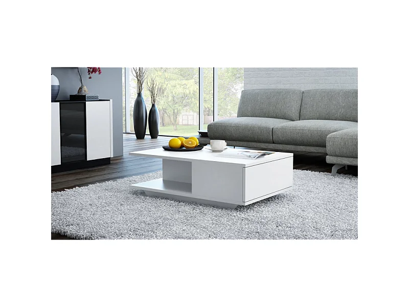 Stolik Kawowy Denver Biały Nowoczesny z Dębu Ręcznie Robiony z Schowkiem - 90x60x42 cm