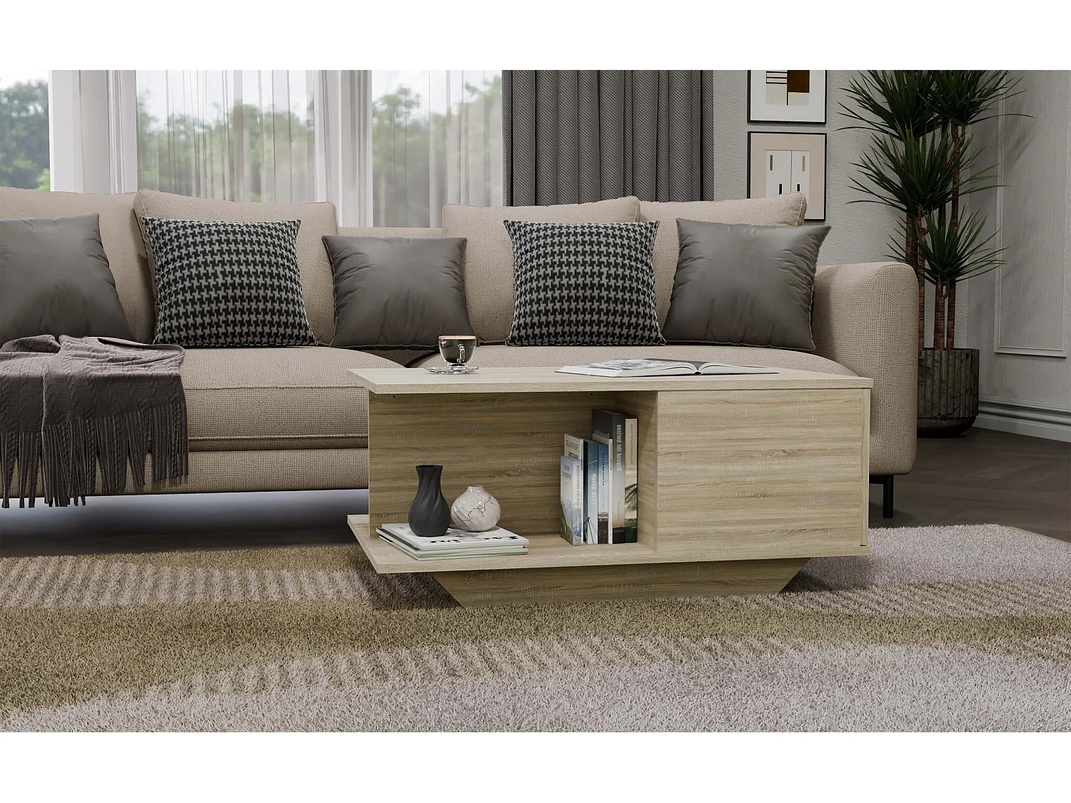 Stolik Kawowy Denver | Dąb Sonoma | 90x60x42 cm | Nowoczesny Salon