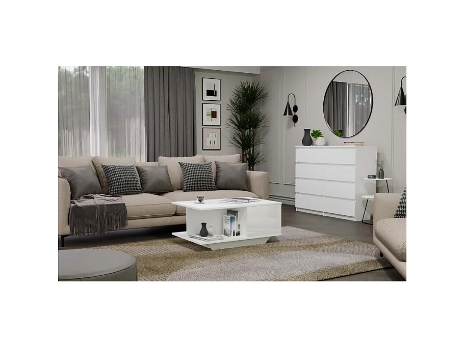 Ława Denver | Biały połysk stolik kawowy | 90x60x42 cm | Nowoczesny design