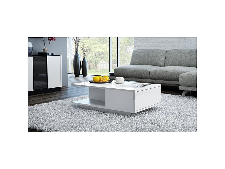 Ława Denver | Biały połysk stolik kawowy | 90x60x42 cm | Nowoczesny design