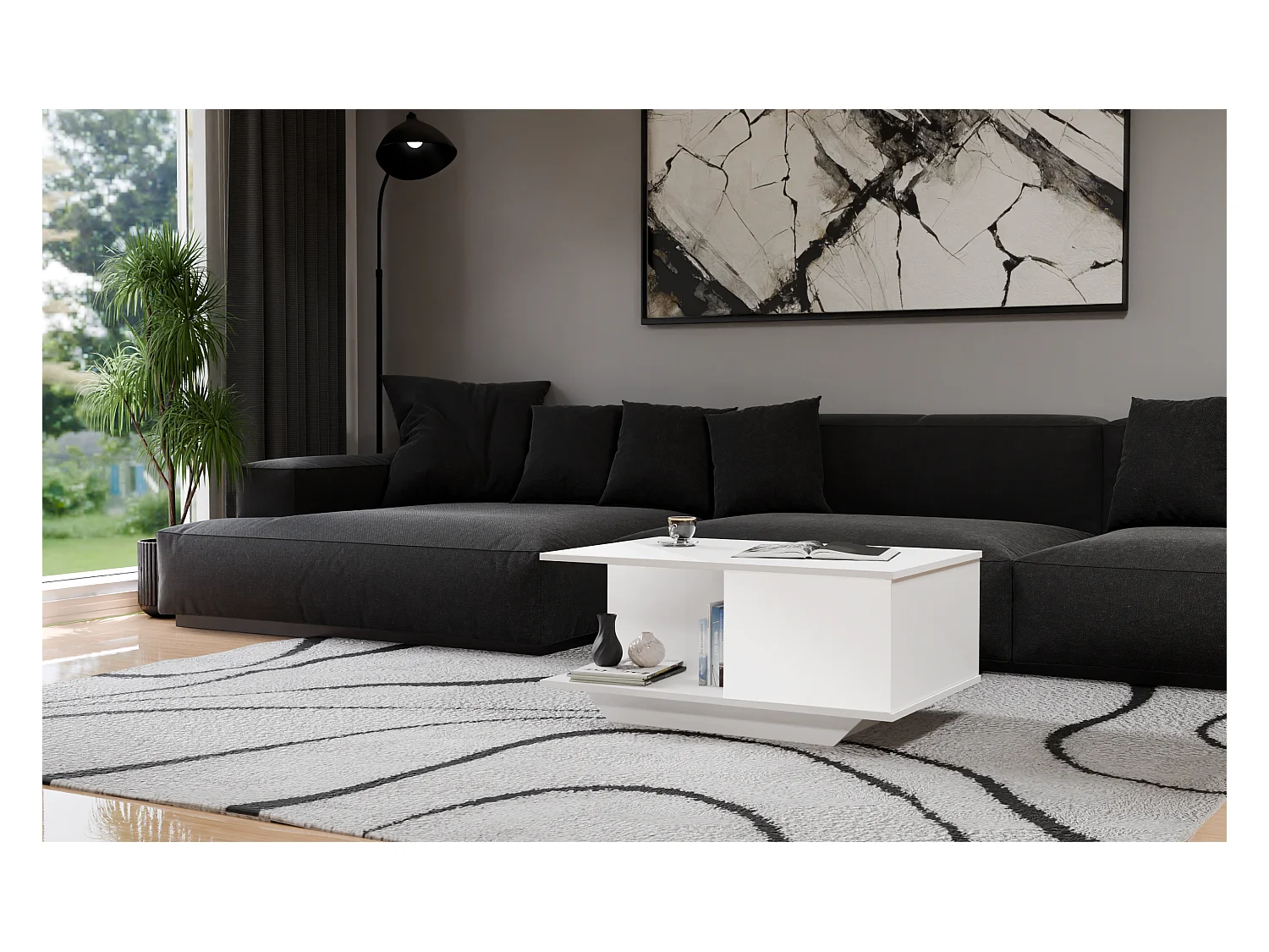 Ława Denver | Biały połysk stolik kawowy | 90x60x42 cm | Nowoczesny design