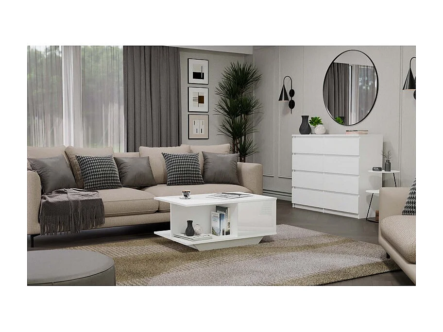 Ława Denver | Biały połysk stolik kawowy | 90x60x42 cm | Nowoczesny design