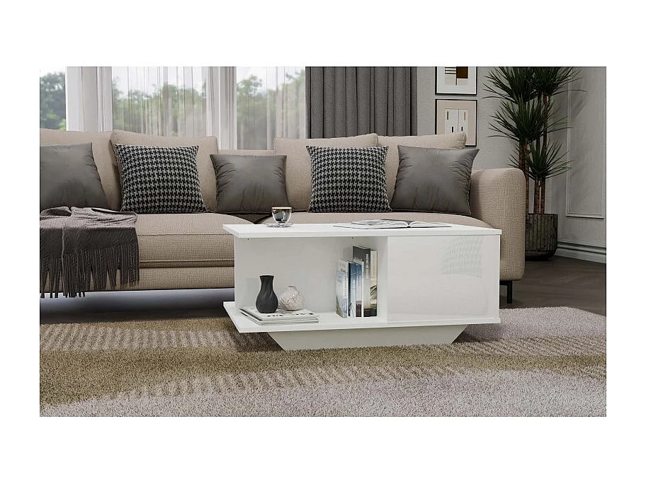 Ława Denver | Biały połysk stolik kawowy | 90x60x42 cm | Nowoczesny design