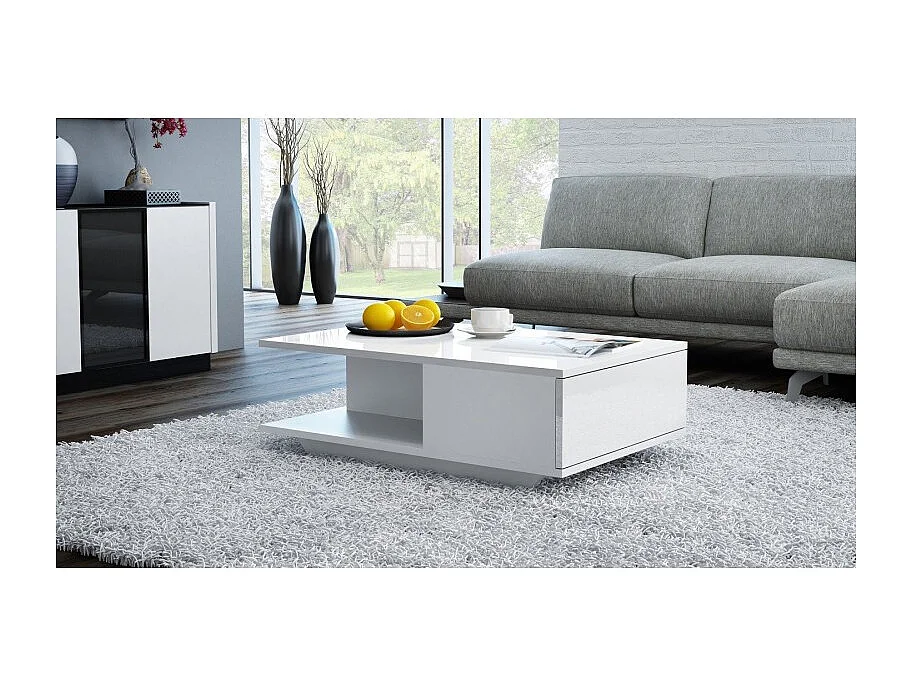 Ława Denver | Biały połysk stolik kawowy | 90x60x42 cm | Nowoczesny design