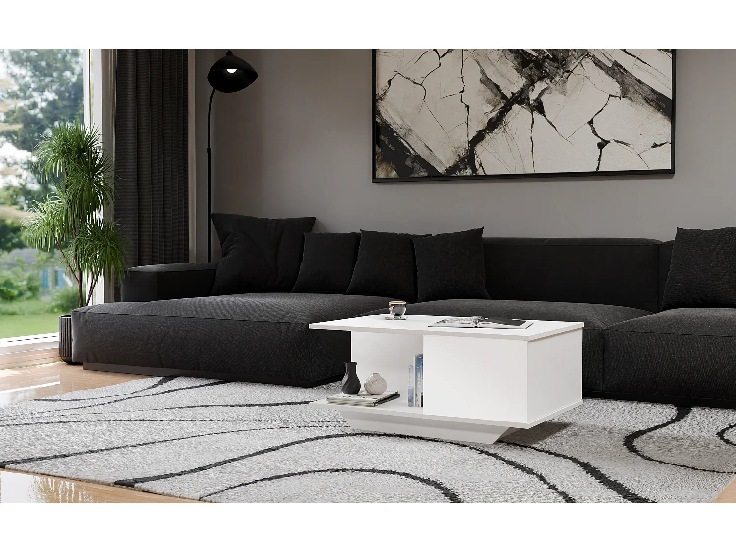 Ława Denver | Biały połysk stolik kawowy | 90x60x42 cm | Nowoczesny design