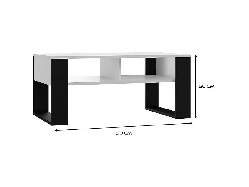 Ława Modern 2P | Biały Czarny| 90x58x50 cm | Stolik Kawowy Nowoczesny