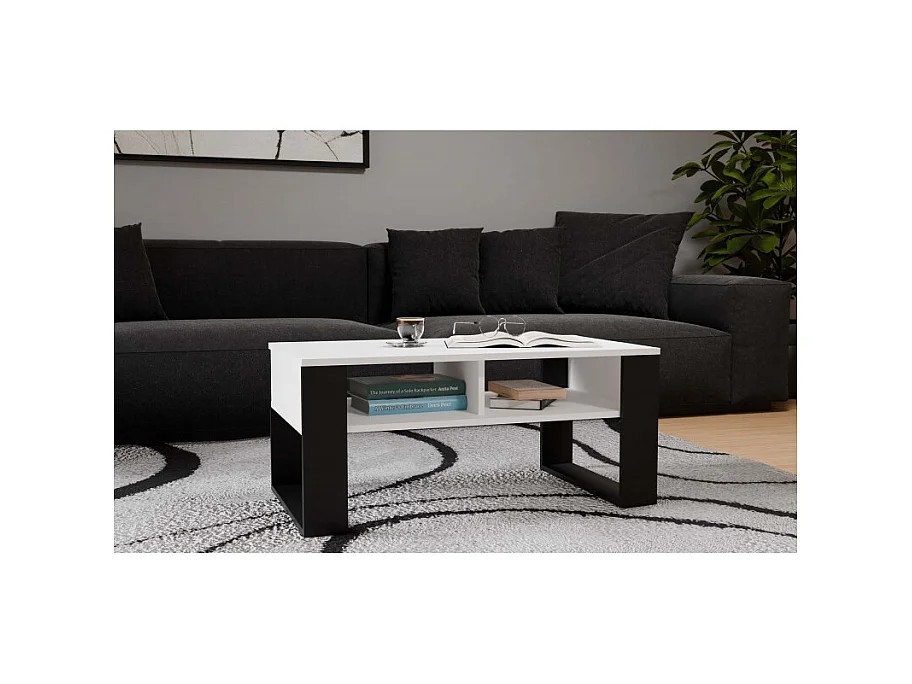 Ława Modern 2P | Biały Czarny| 90x58x50 cm | Stolik Kawowy Nowoczesny
