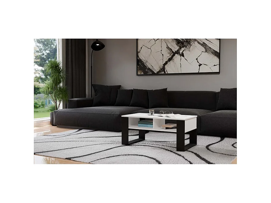 Ława Modern 2P | Biały Czarny| 90x58x50 cm | Stolik Kawowy Nowoczesny