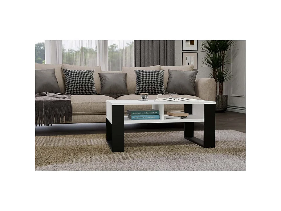 Ława Modern 2P | Biały Czarny| 90x58x50 cm | Stolik Kawowy Nowoczesny