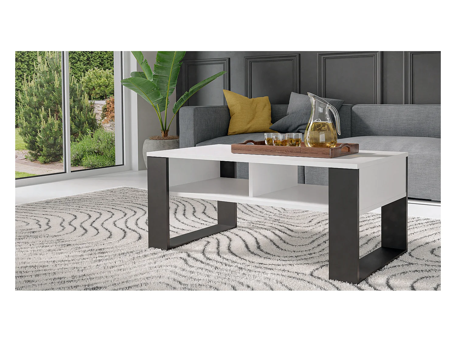 Ława Modern 2P | Biały Czarny| 90x58x50 cm | Stolik Kawowy Nowoczesny