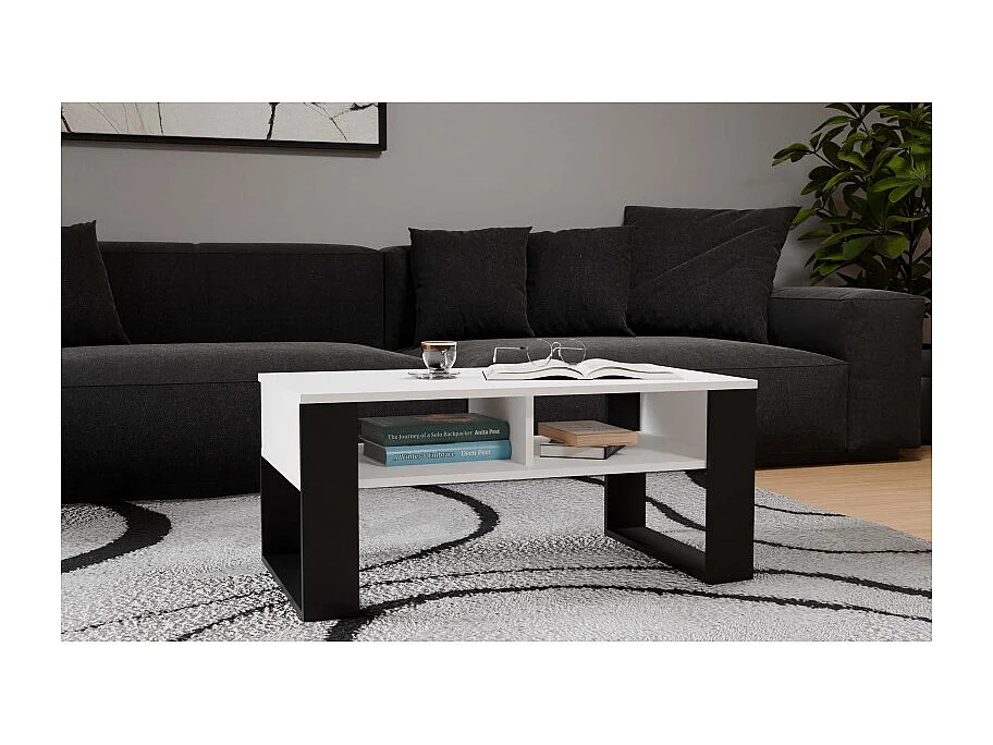 Ława Modern 2P | Biały Czarny| 90x58x50 cm | Stolik Kawowy Nowoczesny