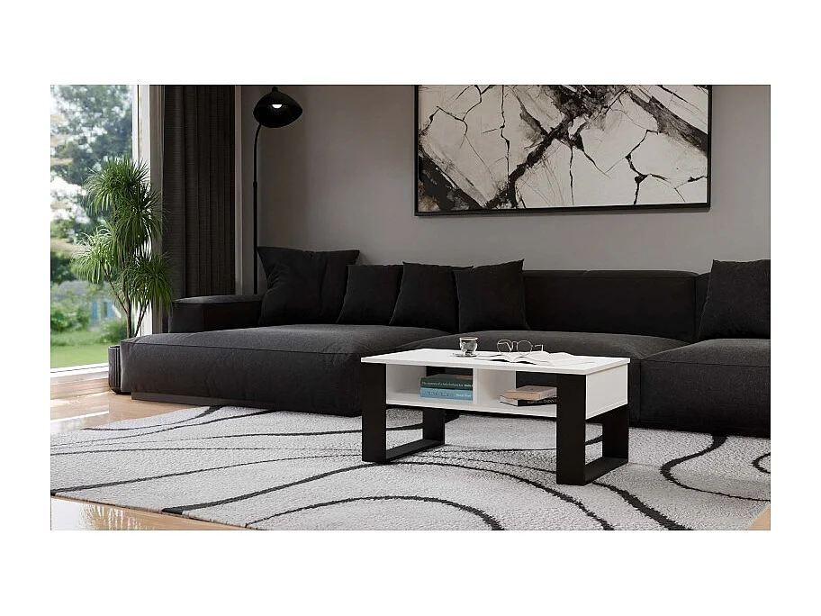 Ława Modern 2P | Biały Czarny| 90x58x50 cm | Stolik Kawowy Nowoczesny