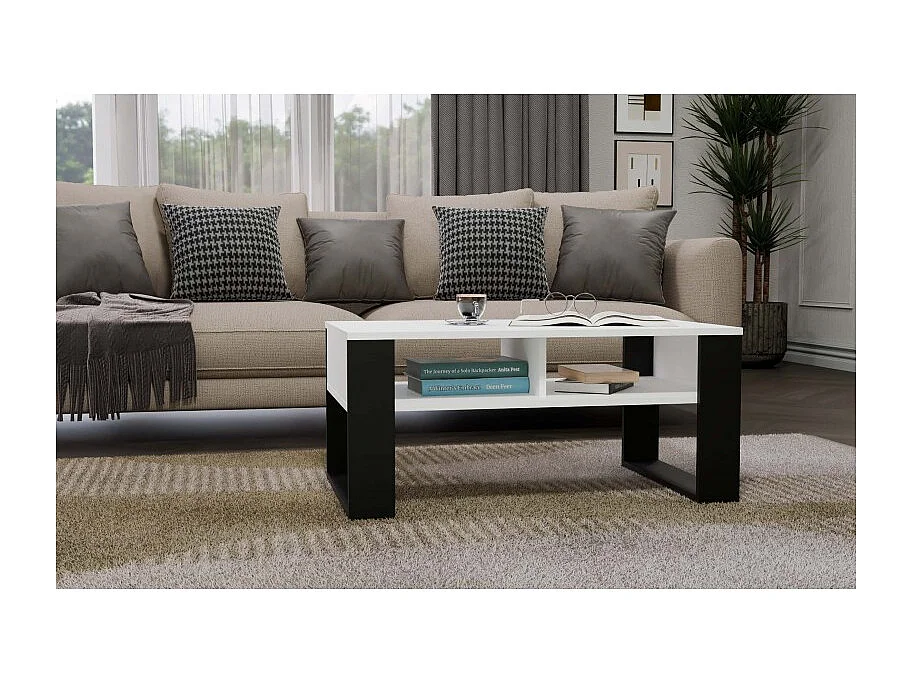 Ława Modern 2P | Biały Czarny| 90x58x50 cm | Stolik Kawowy Nowoczesny
