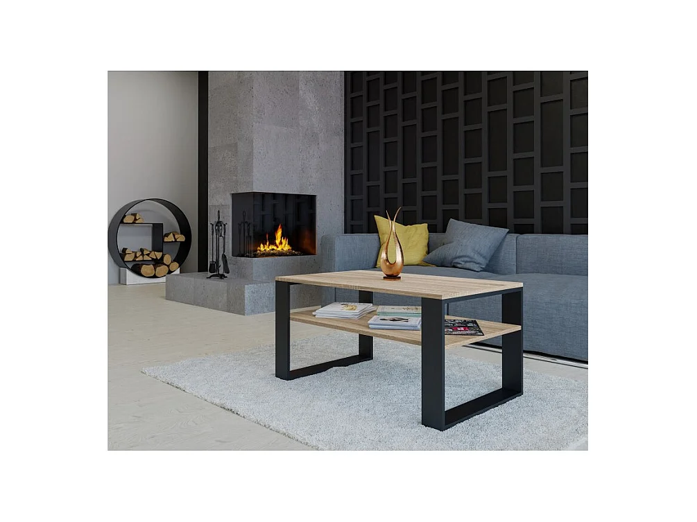 Ława Modern 1P | Stolik Kawowy Dąb Sonoma Czarny | 90x58x50 cm | Nowoczesny Design
