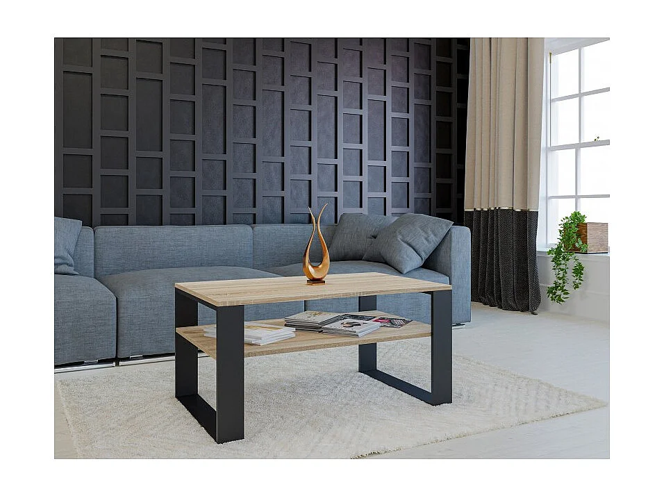 Ława Modern 1P | Stolik Kawowy Dąb Sonoma Czarny | 90x58x50 cm | Nowoczesny Design