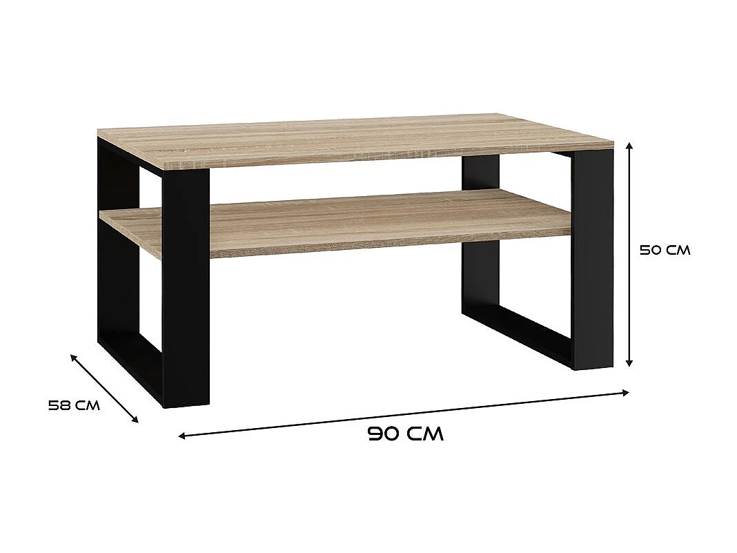 Ława Modern 1P | Stolik Kawowy Dąb Sonoma Czarny | 90x58x50 cm | Nowoczesny Design