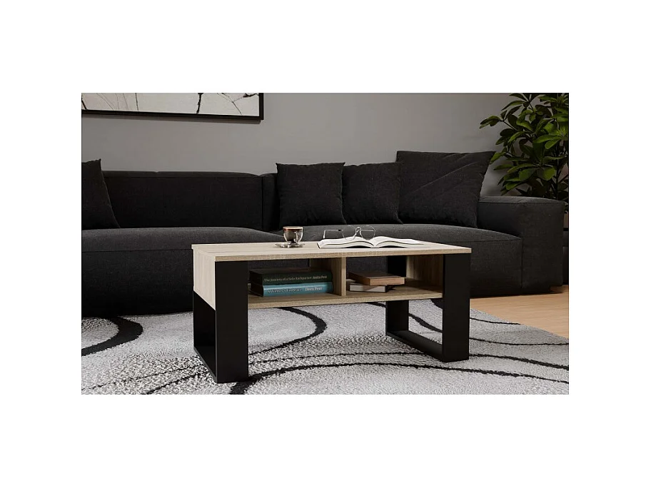 Ława Modern 2P | Dąb Sonoma Czarny| 90x58x50 cm |  Stolik Kawowy Nowoczesny