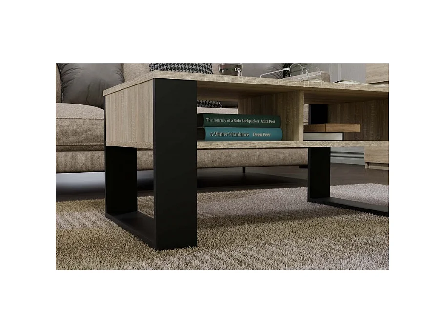 Ława Modern 2P | Dąb Sonoma Czarny| 90x58x50 cm |  Stolik Kawowy Nowoczesny