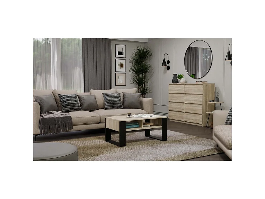 Ława Modern 2P | Dąb Sonoma Czarny| 90x58x50 cm |  Stolik Kawowy Nowoczesny