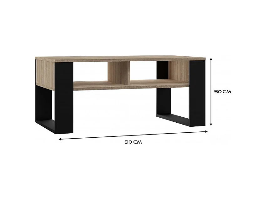 Ława Modern 2P | Dąb Sonoma Czarny| 90x58x50 cm |  Stolik Kawowy Nowoczesny