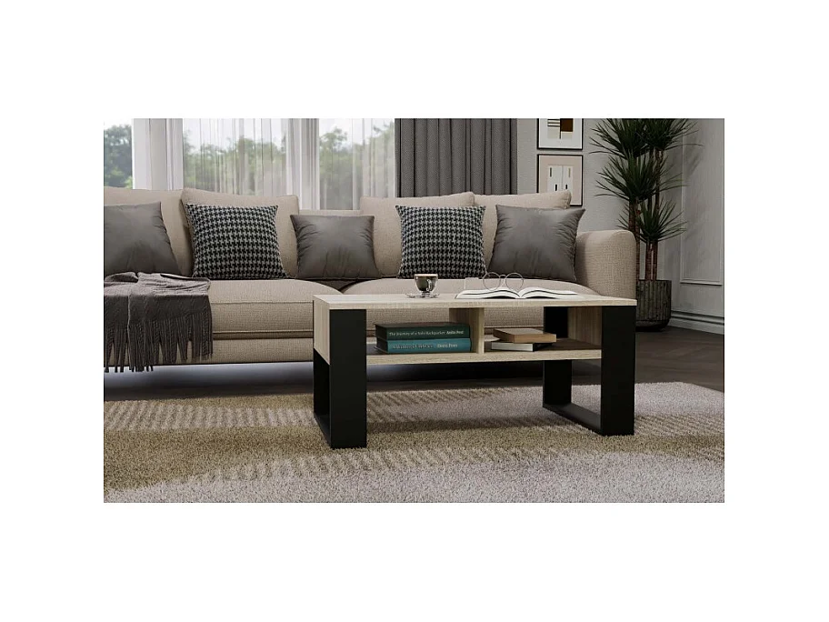 Ława Modern 2P | Dąb Sonoma Czarny| 90x58x50 cm |  Stolik Kawowy Nowoczesny
