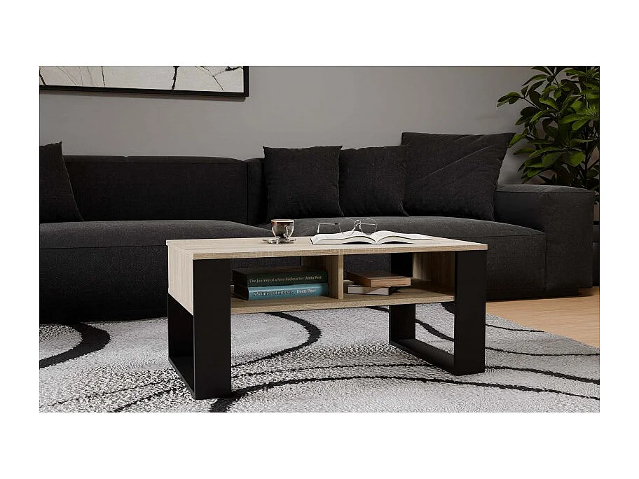 Ława Modern 2P | Dąb Sonoma Czarny| 90x58x50 cm |  Stolik Kawowy Nowoczesny