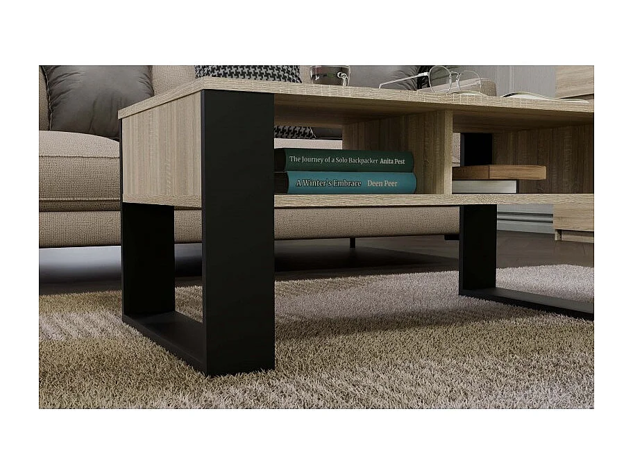 Ława Modern 2P | Dąb Sonoma Czarny| 90x58x50 cm |  Stolik Kawowy Nowoczesny