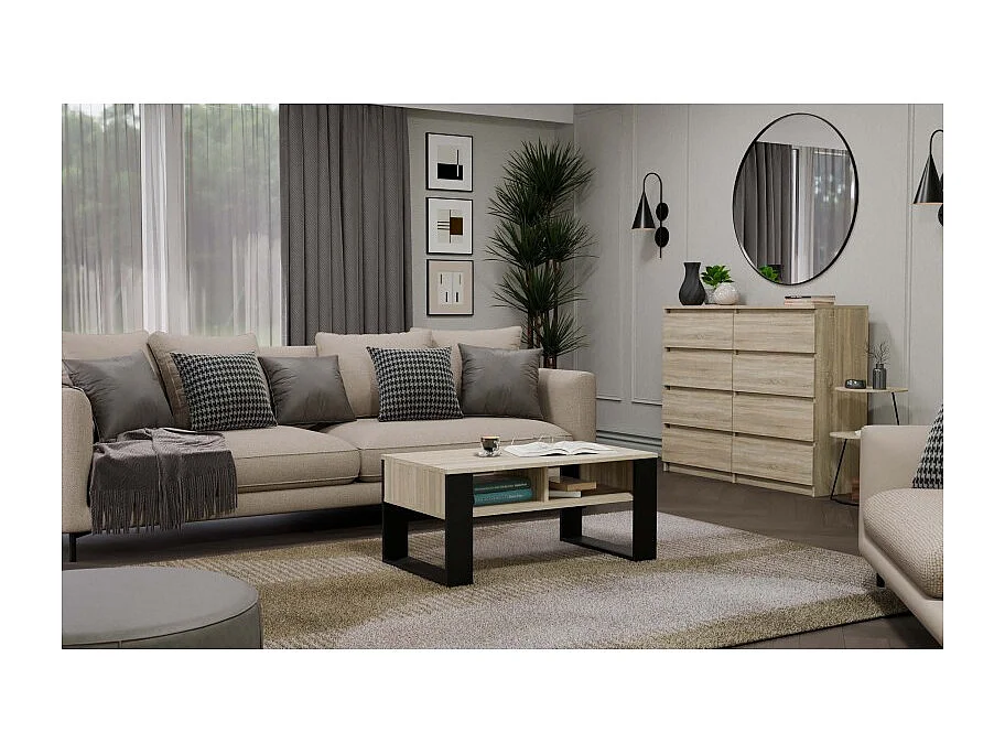 Ława Modern 2P | Dąb Sonoma Czarny| 90x58x50 cm |  Stolik Kawowy Nowoczesny