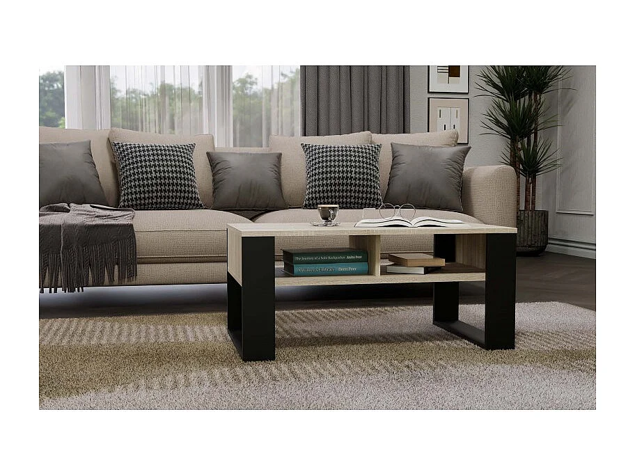 Ława Modern 2P | Dąb Sonoma Czarny| 90x58x50 cm |  Stolik Kawowy Nowoczesny