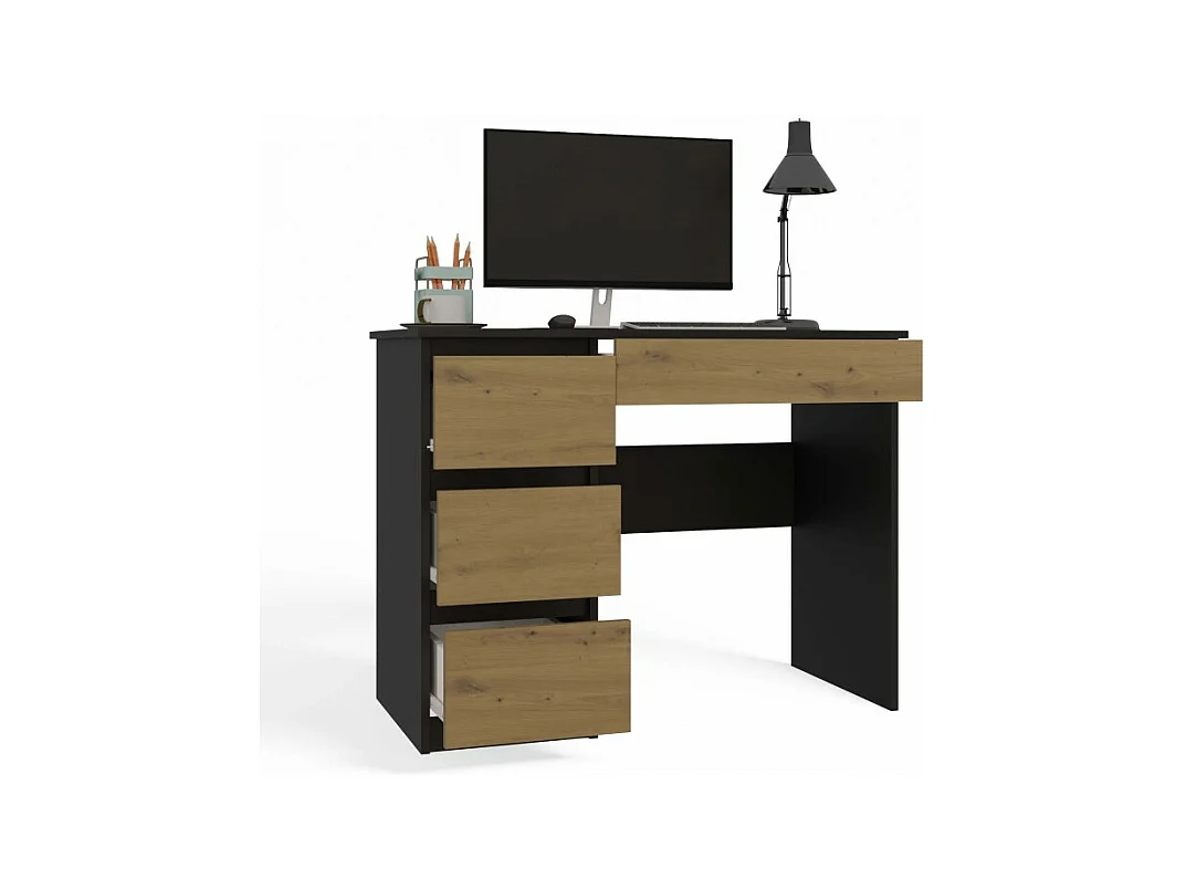 Biurko Mijas Lewe | Antracyt/Dąb Artisan |4 Szuflady | 98x51x76 cm | Do Pokoju/Biura