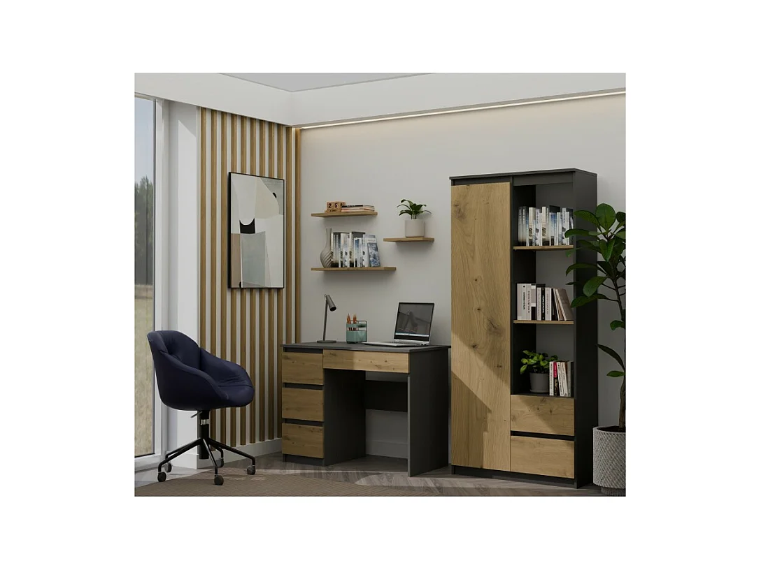 Biurko Mijas Lewe | Antracyt/Dąb Artisan |4 Szuflady | 98x51x76 cm | Do Pokoju/Biura