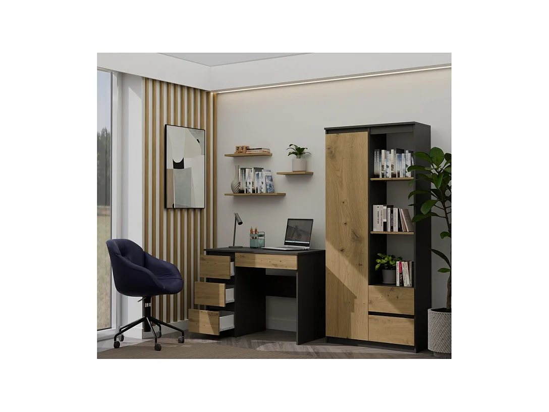 Biurko Mijas Lewe | Antracyt/Dąb Artisan |4 Szuflady | 98x51x76 cm | Do Pokoju/Biura