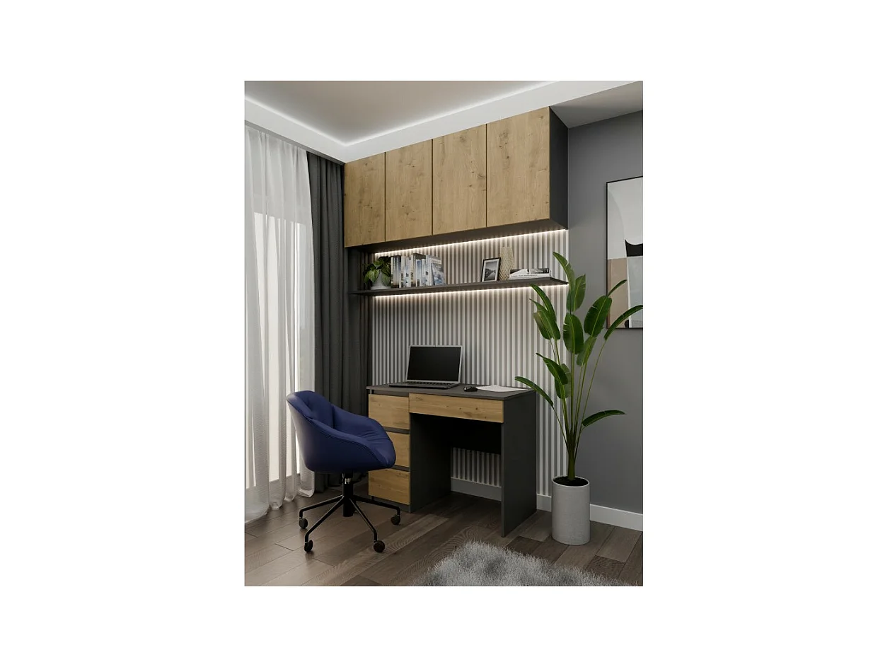 Biurko Mijas Lewe | Antracyt/Dąb Artisan |4 Szuflady | 98x51x76 cm | Do Pokoju/Biura