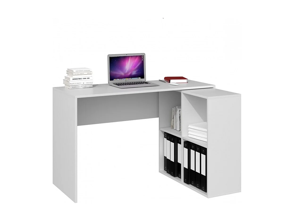 Wit hoekbureau 120x50 cm met geïntegreerd tafelblad en opbergruimte