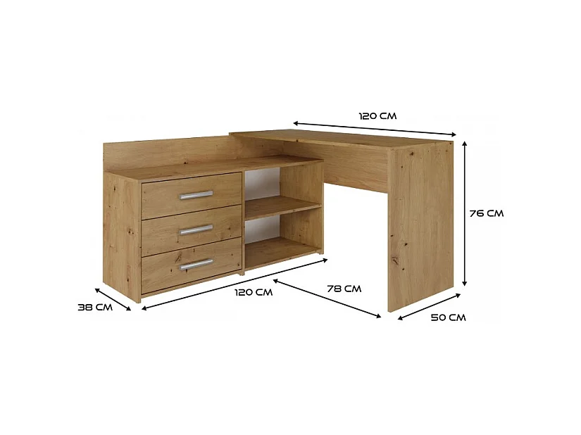 Biurko DANY |Artisan | 120x50x76 | Narożne z 3 Szufladami