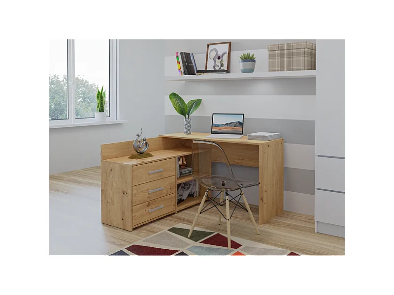 Biurko DANY |Artisan | 120x50x76 | Narożne z 3 Szufladami