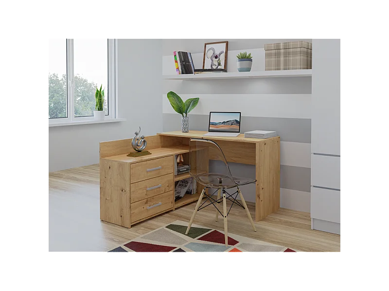 Biurko DANY |Artisan | 120x50x76 | Narożne z 3 Szufladami
