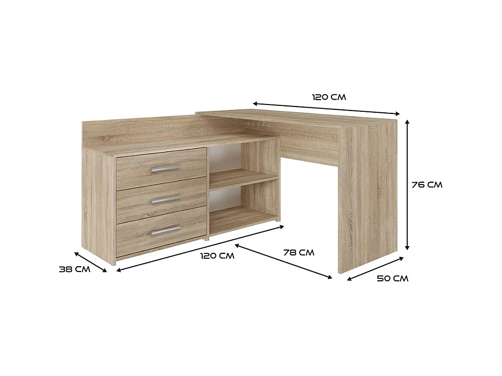 Biurko DANY |Dąb Sonoma | 120x50x76 cm |Narożne z 3 Szufladami