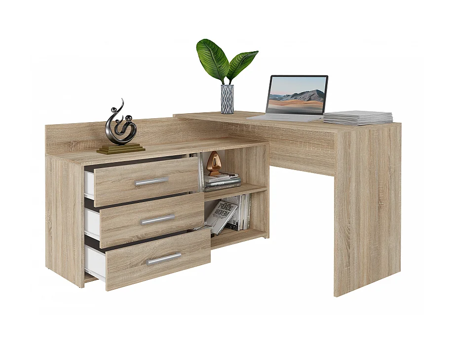 Biurko DANY |Dąb Sonoma | 120x50x76 cm |Narożne z 3 Szufladami