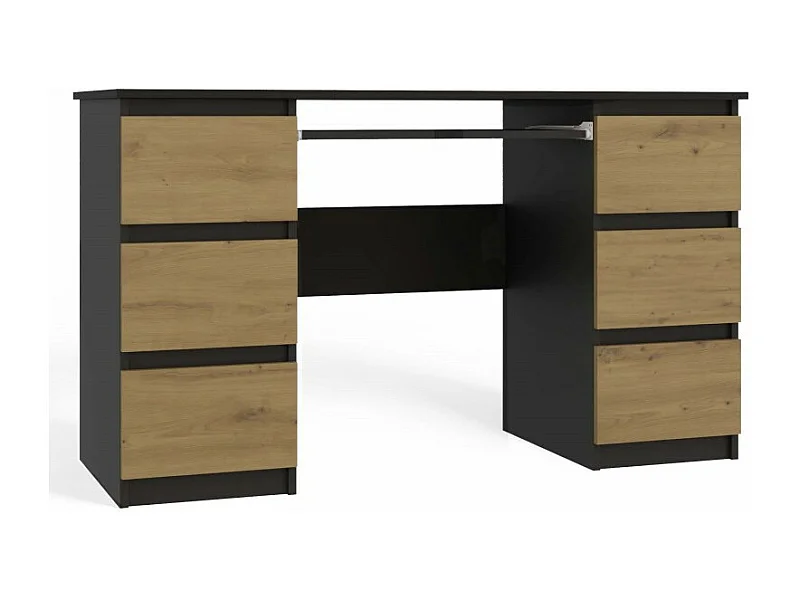 Biurko KUBA | Antracyt/Dąb Artisan | 130x51x76 | 6 Szuflad |Do Biura/ Pokoju