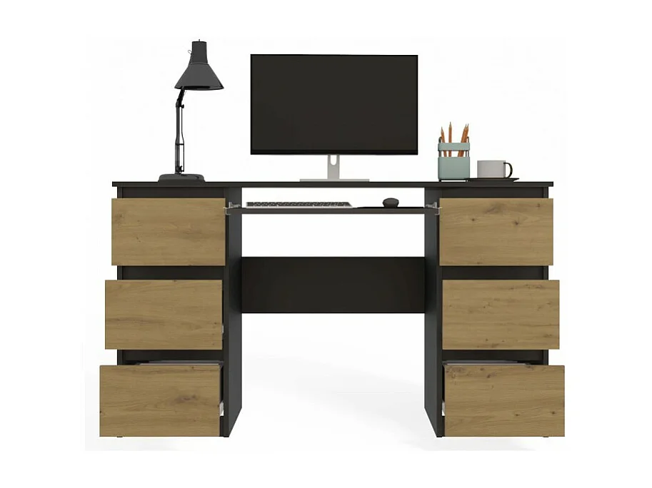 Biurko KUBA | Antracyt/Dąb Artisan | 130x51x76 | 6 Szuflad |Do Biura/ Pokoju